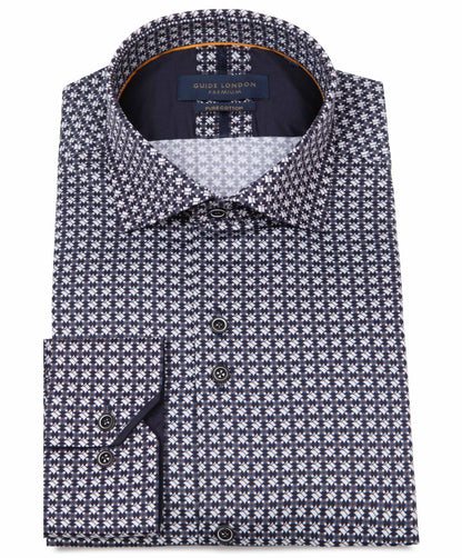SALE Guide London Premium Navy Geometric Long Sleeve Shirt