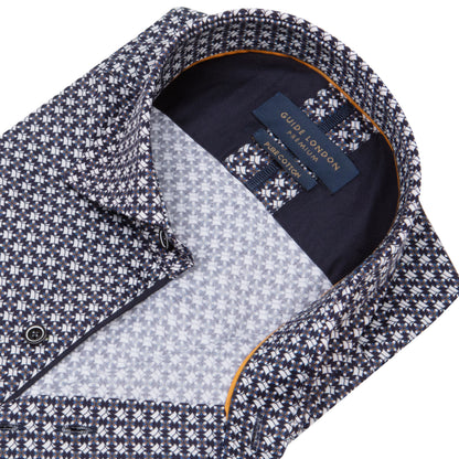 SALE Guide London Premium Navy Geometric Long Sleeve Shirt