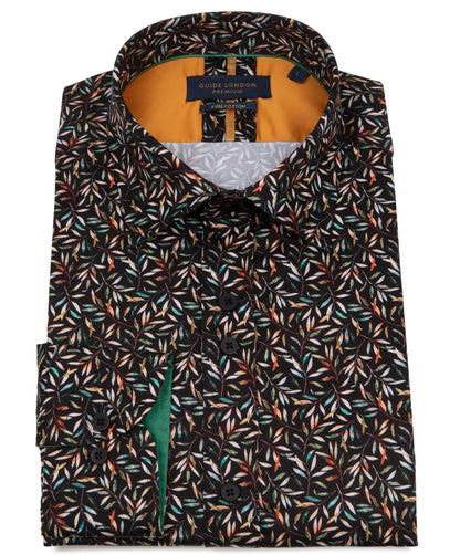 SALE Guide London Premium Leafy Pattern Long Sleeve Shirt