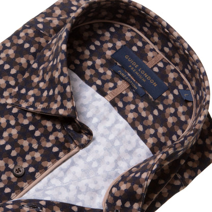 SALE Guide London Premium Brown Geometric Long Sleeve Shirt