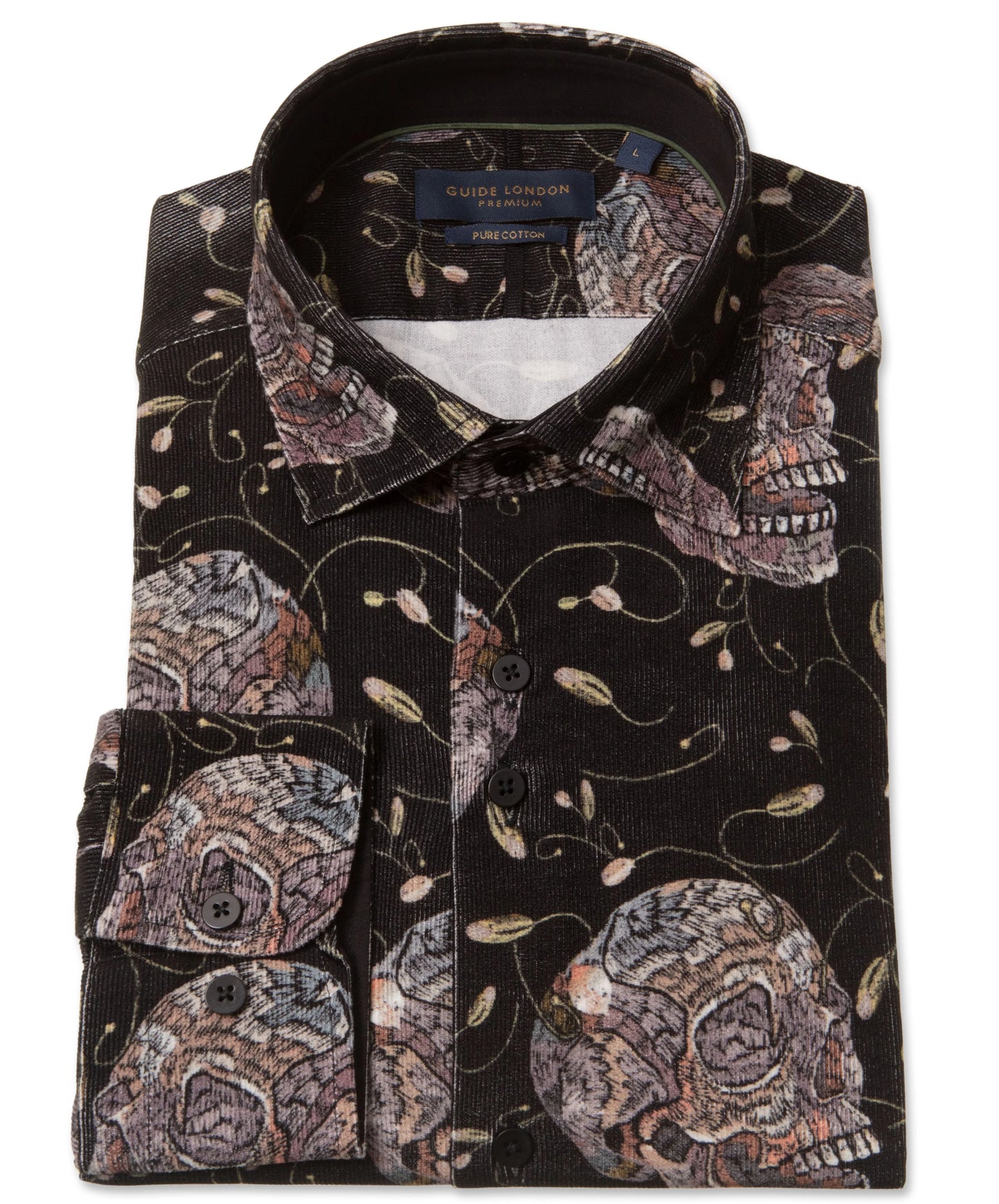 Guide London Premium Corduroy Skull Long Sleeve Shirt