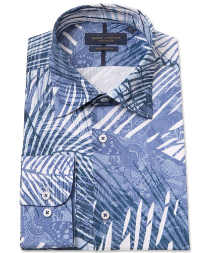 Guide London Premium Blue Tropical Leaf Shirt