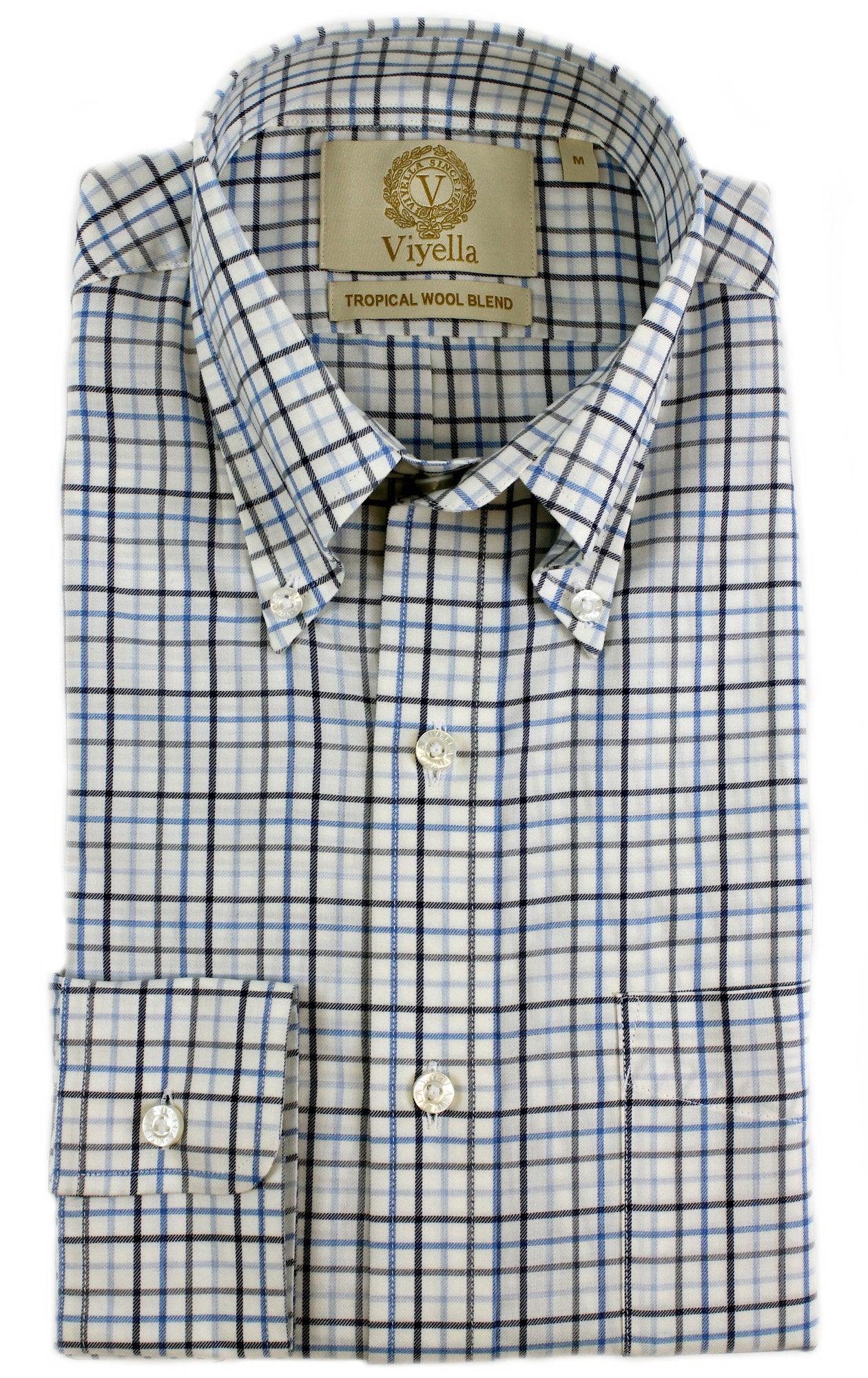 Viyella Tropical Cotton Wool Blend Blue Tattersall Shirt