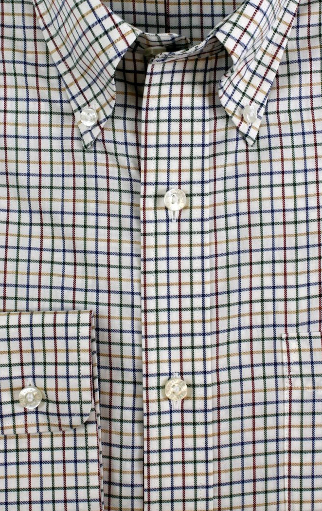 Viyella Tropical Wool Cotton Blend Plum Tattersall Shirt