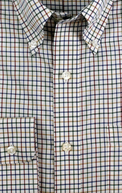 Viyella Tropical Wool Cotton Blend Plum Tattersall Shirt