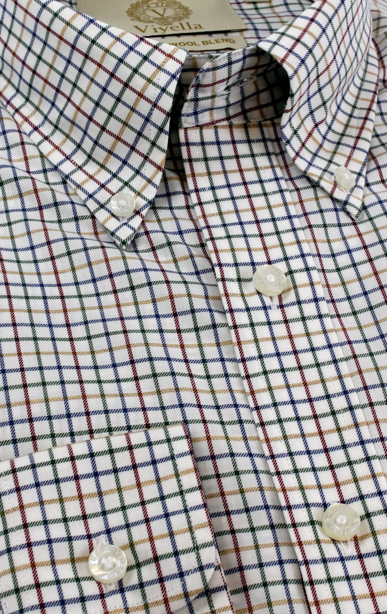 Viyella Tropical Wool Cotton Blend Plum Tattersall Shirt