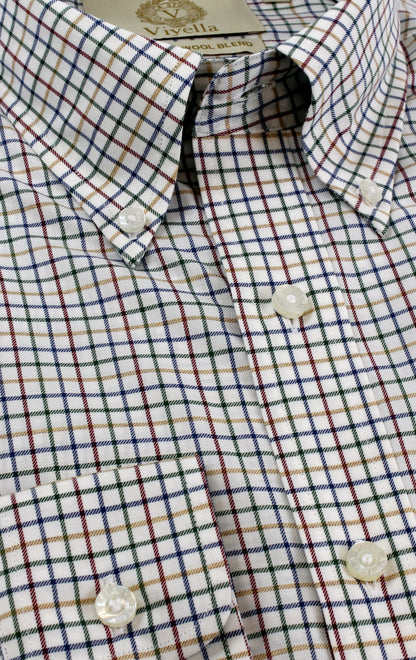 Viyella Tropical Wool Cotton Blend Plum Tattersall Shirt