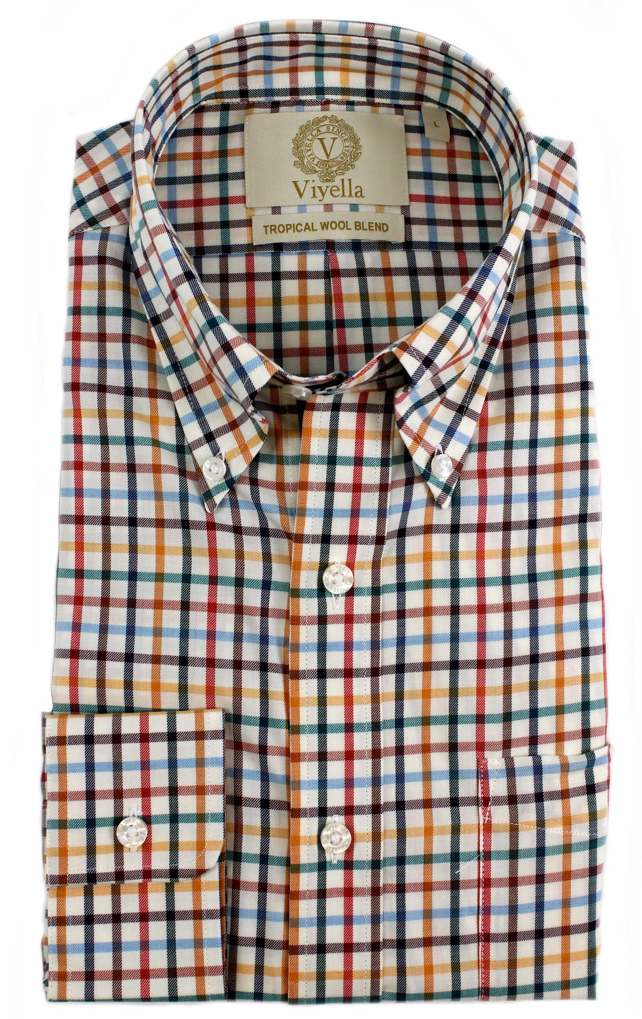 Viyella Tropical Cotton Wool Blend Multicoloured Tattersall Shirt