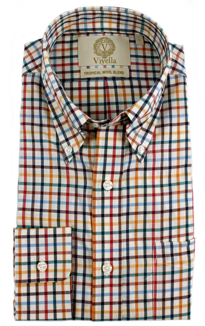 Viyella Tropical Cotton Wool Blend Multicoloured Tattersall Shirt
