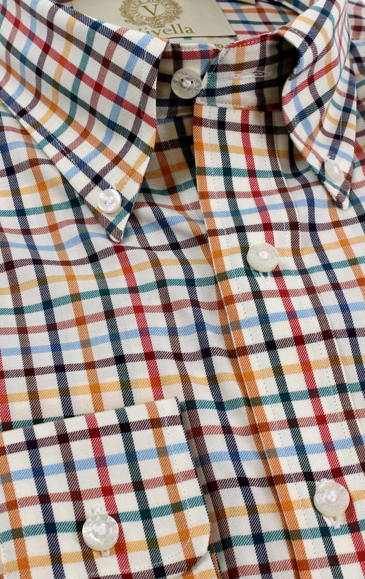 Viyella Tropical Cotton Wool Blend Multicoloured Tattersall Shirt