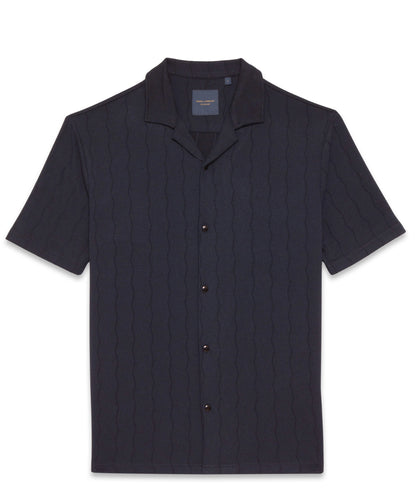 Guide London Short Sleeve Navy Knitted Button Jersey Shirt