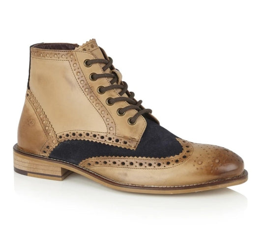 London Brogue Gatsby Tan Navy Boot