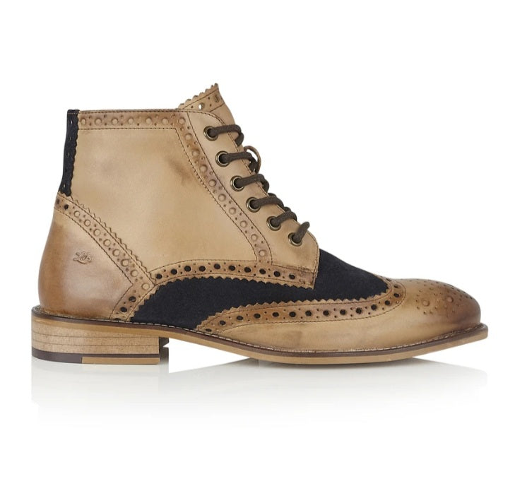 London Brogue Gatsby Tan Navy Boot