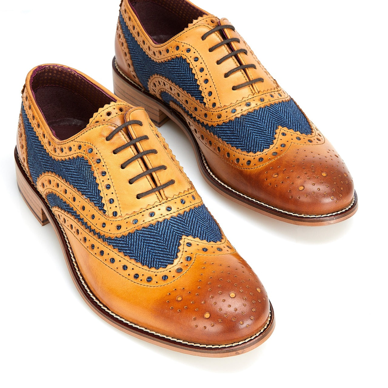 London Brogue Gatsby Tan Blue Shoe