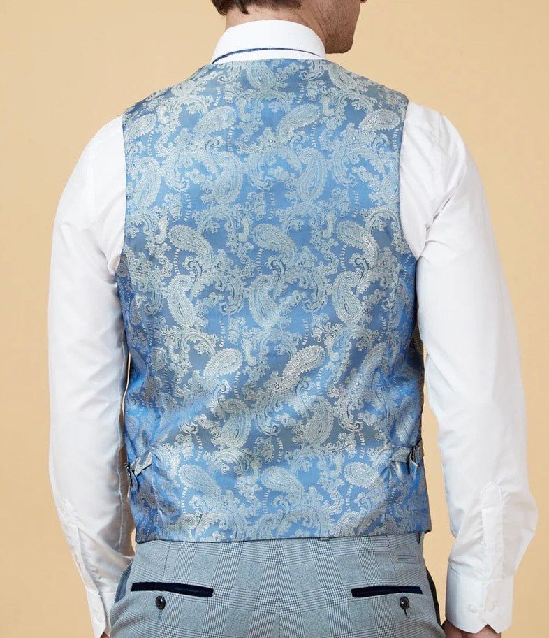 Marc Darcy Bromley Sky Blue Check Waistcoat